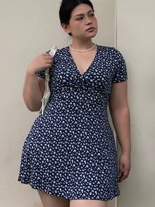 CovetEZ Women Plus Size Casual Holiday Floral Print A-Line Dress, Summer,Beach Dress Sundress,Holiday Outfits Boho - Navy Blue - View 6