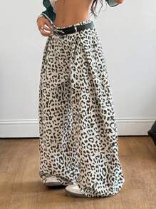 Coolane 女式夏季复古休闲嬉皮街头超大豹纹裤 - 棕色 - 查看 3