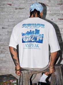 AXEPEAK 男士休闲修身都市印花T恤 - 白色 - 查看 4