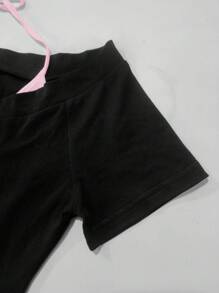 INAWLY Camiseta casual de verano para mujer de 2 en 1 con cuello halter y manga corta en color contrastante - Multicolor - Ver 4
