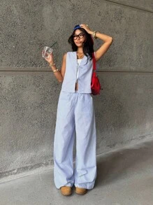 Coolane Kids Teen Girls Spring/Summer Striped Light Blue Fitted Sets,Two Pieces Outfits,Parent-Child Clothing