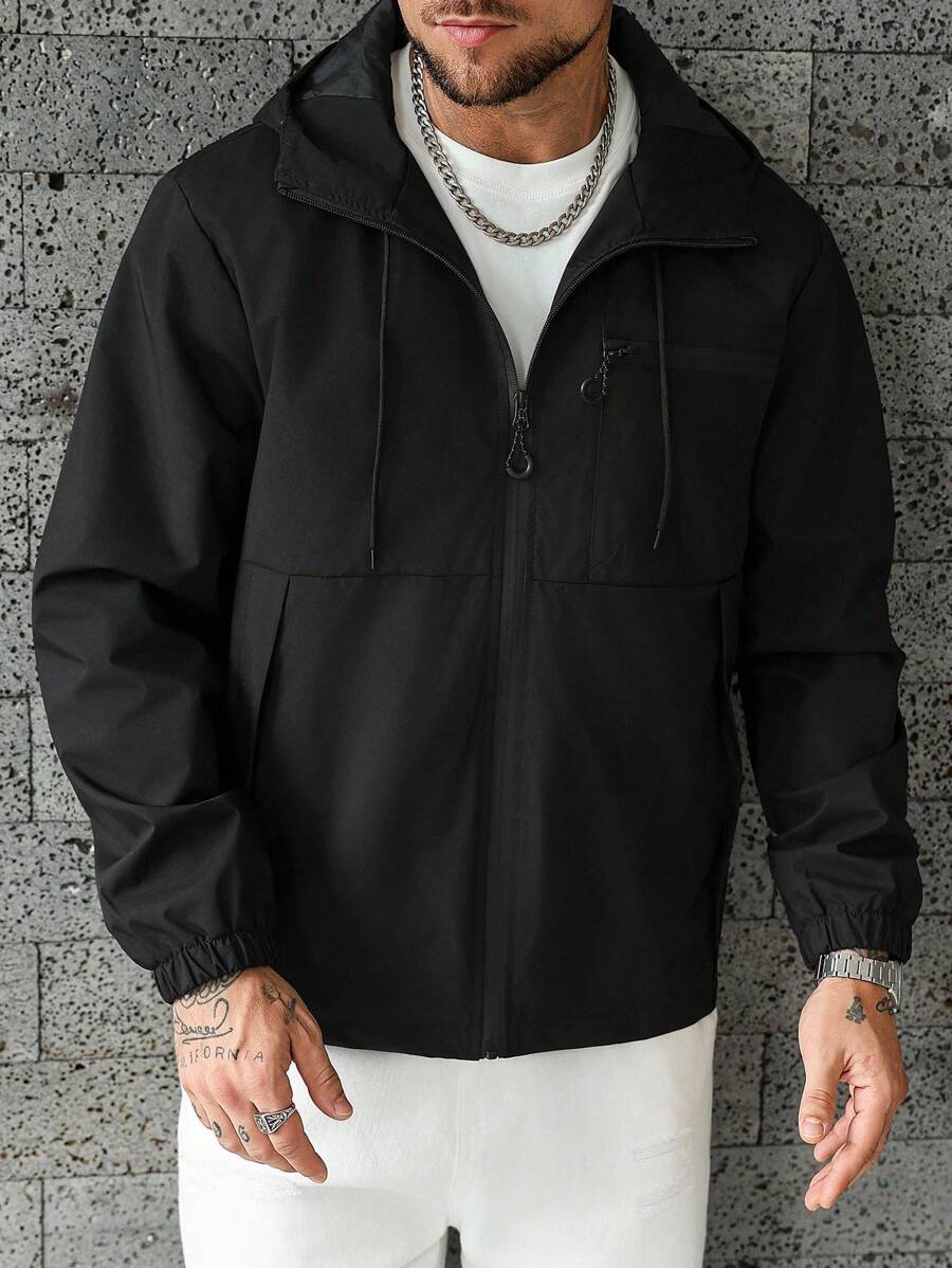 Manfinity Homme Men Fashionable For Summer Zip Up Hooded Jacket, Fall - Khaki - View 1