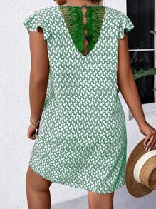 SHEIN Frenchy Plus Size A-Line Lace Splice Short Dress With Back Zipper Summer Women Dresses