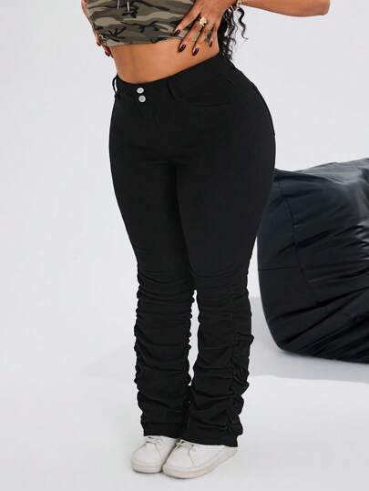 Slaydiva Plus Size Women Black Elastic Waist Casual Vacation Sexy Harem Pants Autumn Fall Cloth For Women