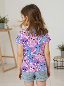 SHEIN Young Girls' Summer Fashion Cute Cartoon Rabbit Animal Group Allover Digital Print Round Neck T-Shirt, Sweet And Top - Multicolor - View 2