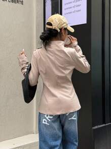 Muchica Women's Autumn New Style Stand-Up Collar Long-Sleeved Double-Breasted Waist Trench Coat, Suitable For Daily Street Wear - Khaki - View 2