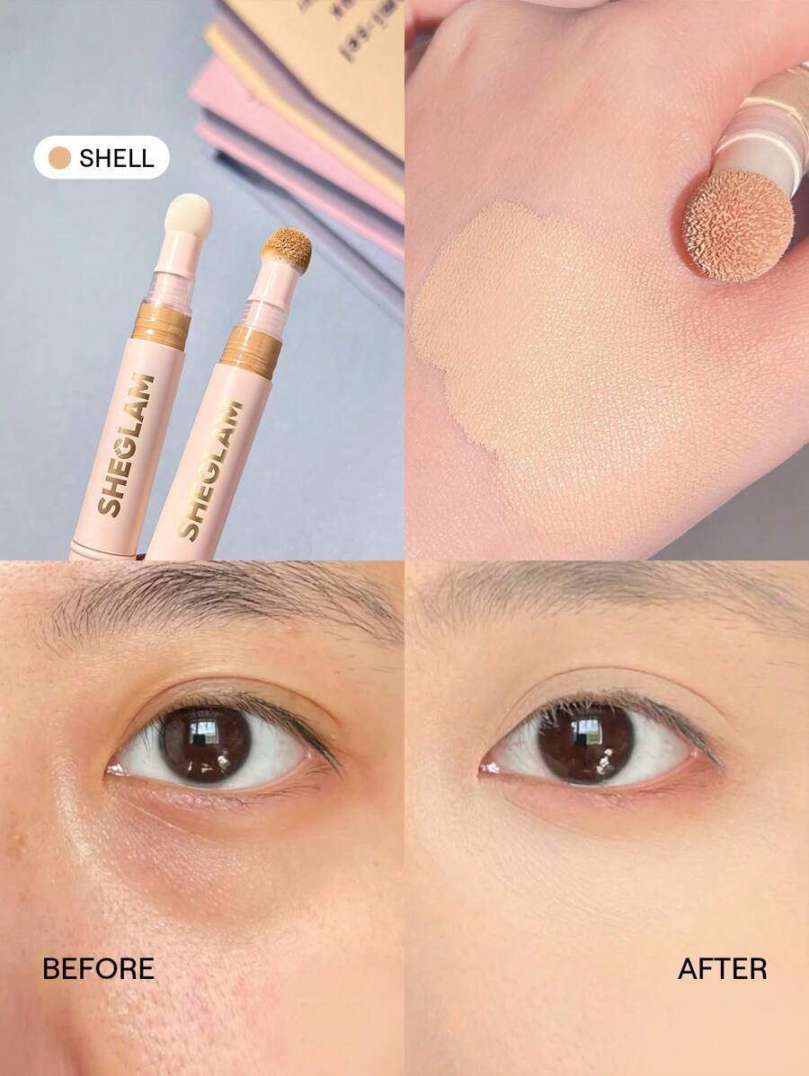SHEGLAM 膚色提升遮瑕膏-貝殼海綿頭塗抹器霧面液體遮瑕膏持久亮白色彩校正劑輕盈全天持久保濕遮瑕膏遮瑕膏 品牌 美容 化妝 化妝品 適合女性與女孩 完美搭配夏季春季 Y2K 時尚 流行 生日 母親節禮物 假期 派對準備就緒 最佳顏色 - Shell - 查看 1