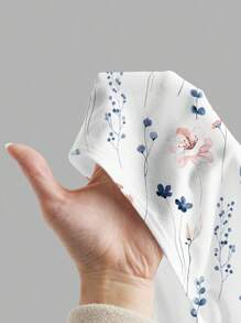 Mellowie 假期和返校季，教师节休闲优雅风蓝色花卉印花V领纽扣衬衫，适合大码女装，夏季穿着 - 藍白色 - 查看 6