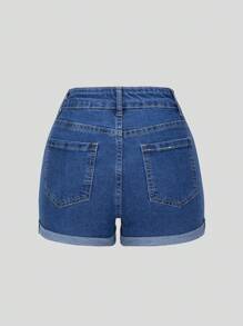 Girls Denim Shorts, 3-Pack Elastic Waist Zip Closure Rolled Cuffs Skinny Washed Casual Outdoor Shorts For Teenagers - Multicolor - View 7