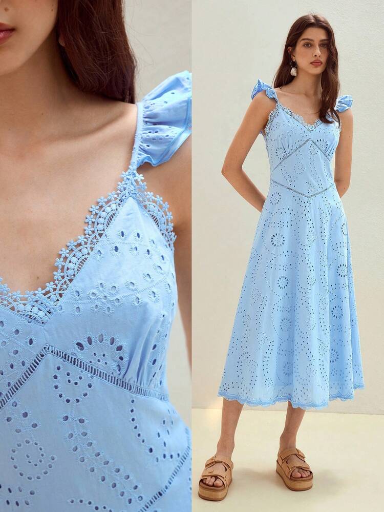 MOTF STUDIO VESTIDO COM BAINHA EM BABADO E BORDADO OLHO DE RENDA