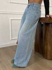Livesso Women's Casual High Waist Wide Leg Washed Denim Jeans