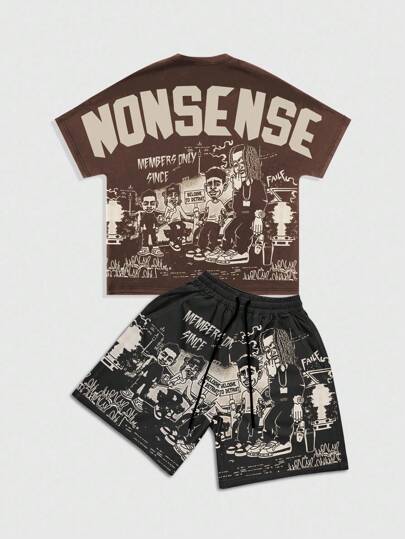 Street Life Set de 2 piezas para hombre: Camiseta de manga de murciélago y pantalones cortos, Halloween