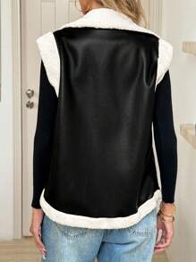 SHEIN LUNE Chaqueta sin mangas de mujer casual con bolsillos, de piel y peluda, chaleco de invierno cálido