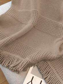 Franclia Casual Textured Patchwork Shell Trim Fringe Hem Knit Sleeveless Pullover Top For Women, Spring/Summer - Khaki - View 4