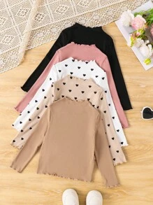 SHEIN Hauts de base casual en tricot de couleur unie avec manches longues et élastique pour les adolescentes. Plusieurs pièces, idéal pour le port casual, quotidien et l'école en automne et hiver. Indispensable et polyvalent. Assortissant mère et fille