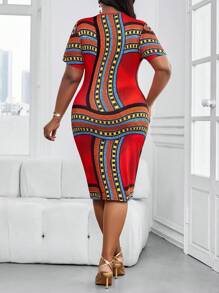 SHEIN Lady Abito midi a maglia con scollo tondo, colorato, elegante stile boho, adatto per l'ufficio e il tempo libero, taglie forti, vestiti eleganti da donna, look raffinati