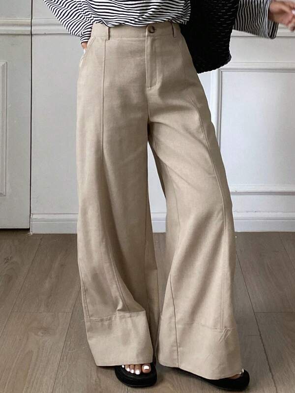 Livesso Women's Plain Color Pleated Wide Leg Pants For Summer