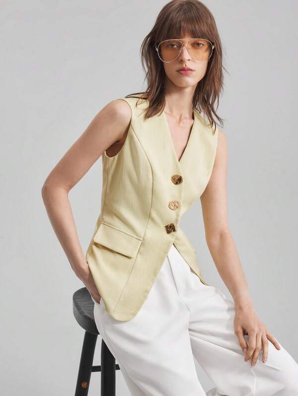 Ontre Women's Casual Sleeveless Solid Color Blazer For Summer