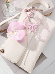 ROMWE Kawaii 1 件 INS 可爱逼真蝴蝶兰，闪闪发光的珠子，亚克力蝴蝶结装饰，非常适合手机挂饰、钥匙扣、包包吊坠、女士日常佩戴、礼物 - 粉色 - 查看 7