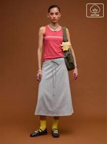 COUREZ Gonna midi in jersey a vita bassa, per look estivi da donna, gonna estiva casual per strada, stile Y2K in cotone vintage