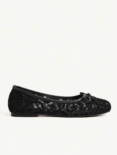 CUCCOO CHICEST Women's Round Toe Flat Lace Slip-On Black Bowknot Elegant Simple Flat Shoes For Christmas Elegant Shoes Wedding Shoes Summer Shoes Bride Shoes