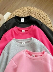 SHEIN 4pcs/Set Baby Girl Cute Solid Color Thermal Lined Long Sleeve Sweatshirt, Suitable For Autumn And Winter