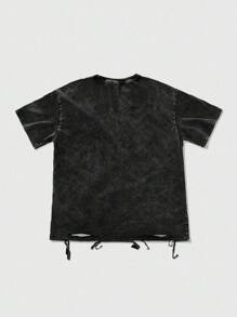 ROMWE MEN Grunge Punk Maglietta uomo con grafica punk di strada e effetto vissuto