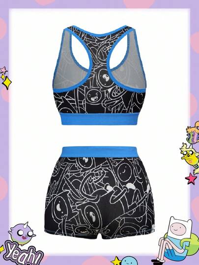 Adventure Time X ROMWE Sports Casual Wireless Cotton Padded Bra & Boyshorts Set