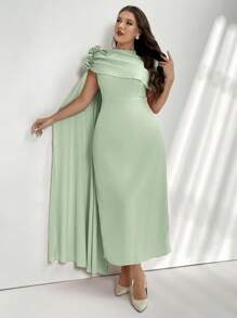 Firerie Váy cưới dài tay bèo nhún họa tiết hoa cỡ lớn màu hồng nhạt, váy dài chữ A thanh lịch, lãng mạn, nhẹ nhàng, váy mùa hè cho nữ - màu xanh lá - Xem 5