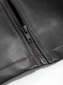 DAZY Women Solid Color Long Sleeve Zip-Up PU Jacket Short Coat,Fall Clothes Leather Jacket - Dark Grey - View 6