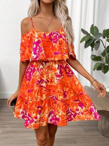 SHEIN Clasi Váy ngủ trễ vai in hoa cho kỳ nghỉ thường ngày của phụ nữ - Nhiều màu - Xem 3