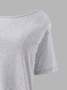 Sparklyn 少女休闲纯色不对称领口短袖T恤