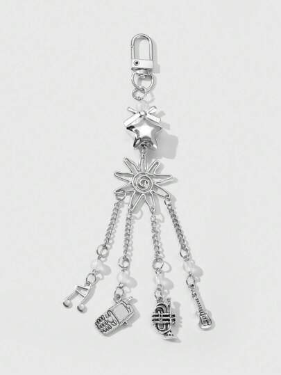 Kawaii 1pc Y2K Fashionable High-Quality Silver Bow, Star, Hollow, Sun, Crystal Ball, Musical Note Mini Charm Pendant For Keychain, Phone Holder, Bag Decor, Gift For Women/Girls, Everyday Wear