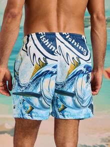 Surfspeed 男士夏季休闲印花抽绳沙滩短裤 - 黑色 - 查看 2