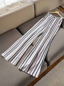 Franclia 女士优雅休闲条纹印花口袋阔腿裤休闲套装春季大学秋季服装女装 - 卡其色 - 查看 1