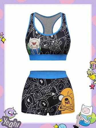 Adventure Time X ROMWE Sports Casual Wireless Cotton Padded Bra & Boyshorts Set