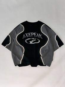 AXEPEAK Áo thun nam cổ đứng tay ngắn rộng rãi phối màu - màu đen - Xem 7