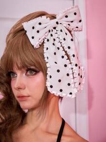 ROMWE Kawaii 1 件全新蝴蝶结黑白波尔卡圆点面料蕾丝装饰夹，女士发饰 - 彩色 - 查看 1