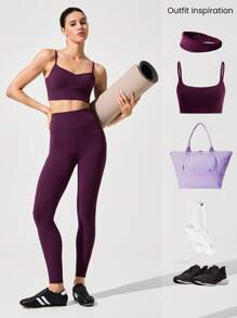 GLOWMODE 28" FeatherFit™ Sweat Slayer Stretchy Sweat-Wicking No Inner Seam Ultra High-Rise Waist Leggings With Side Pockets Yoga Pilates Spring - Cherry Cola - View 7