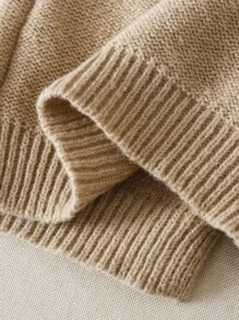 LMoss Kids 少女基本款长袖蝴蝶结开衫，宽松版型 - 卡其色 - 查看 4