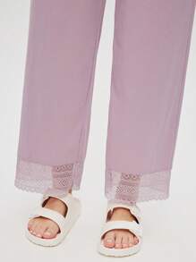 LUVLETTE Summer Women Breathable 100% Pure Cotton Purple Lace Elegance Trim V-Neck Camisole Top & Pants Airy Loungewear Pajama Set Cotton Pajamas - Purple - View 10