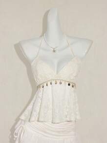 SHEIN ICON Top tipo halter casual de unicolor con colgante de concha como decoración