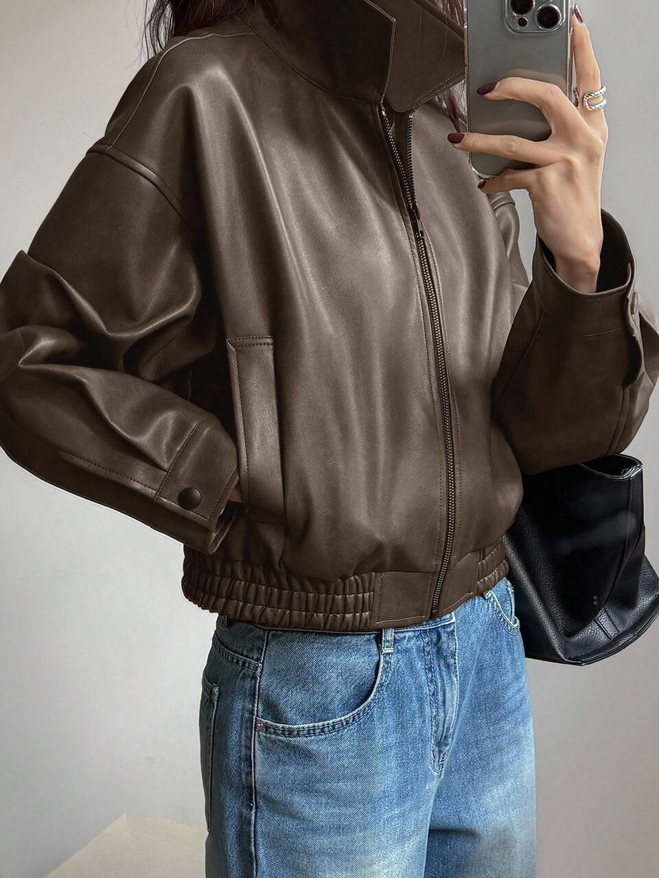 New Spring Distressed Leather Jacket Short Jacket Women, Regular Fit, Suitable For Valentine's Day Fall,Winter