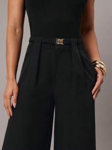 Silquee 女士纯色休闲宽松直筒夏季长裤 - 黑色 - 查看 3