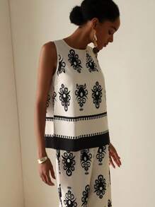 Vesra 2-Pc Set: Sleeveless Printed Top & Elastic Waist Loose Pants, Summer Fashion Boho Two Piece Set - Multicolor - View 6