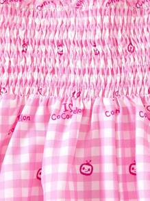 CoComelon X SHEIN 女婴西瓜印花口袋粉色格子可爱甜美夏日清爽假日吊带连衣裙 - 粉色 - 查看 7