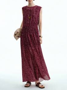 Aalyst Sleeveless Round Neck H-Line Simple Graphic Print Casual Work Dress For Women - Multicolor - View 5