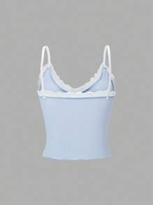 Chiquease Women Lace Patchwork Striped Print Camisole For Summer - Baby Blue - View 3