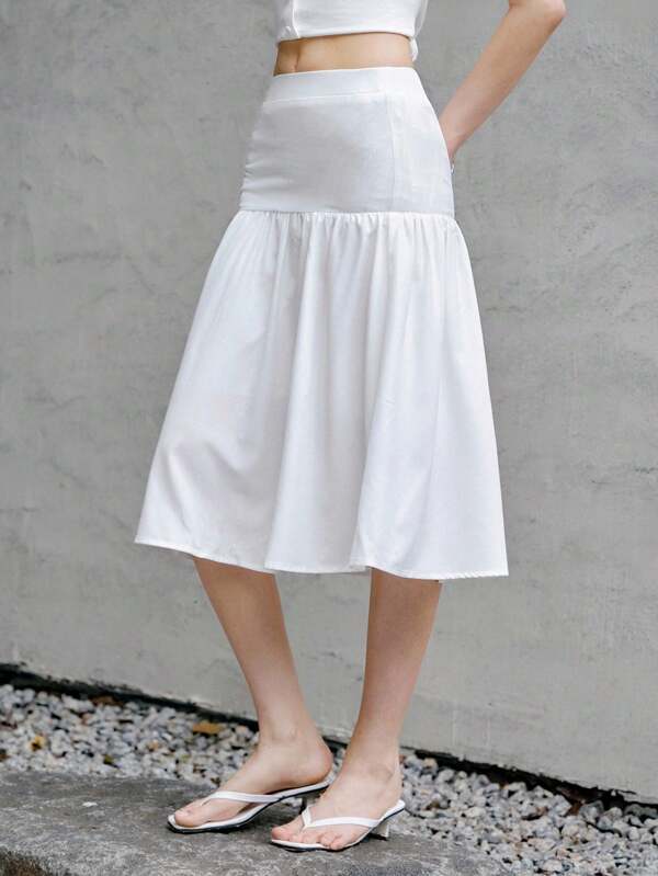 Zielony Women's Casual Solid Color Flowy Hem Skirt, Summer