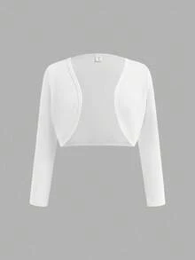 SHEIN 少女两件套休闲纯色长袖外套，适合秋冬季穿着，时尚百搭 - 藍白色 - 查看 3